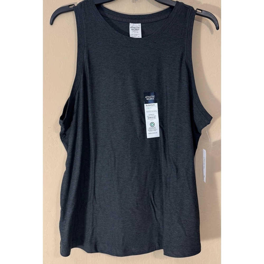 Athletic Works Tank Top Women L Black Soot ButterCore Moisture Wicking Top